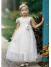 Cap Sleeves Ivory Lace Tulle Keyhole Back Flower Girl Dress